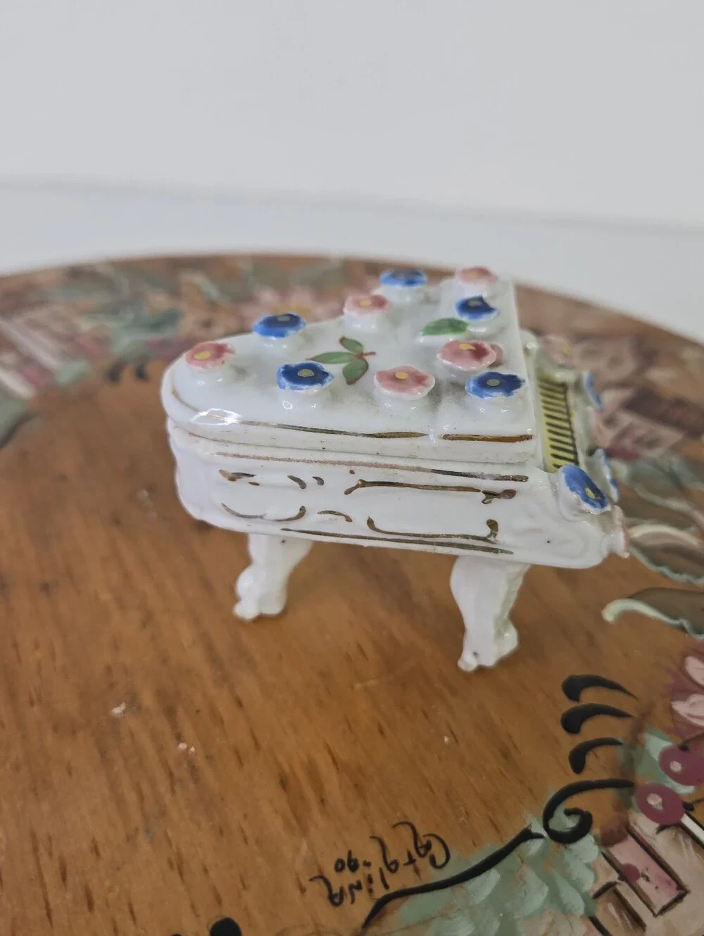 VTG Porcelain Piano Trinket Box Hand Painted Floral Japan Miniature Jewelry Doll